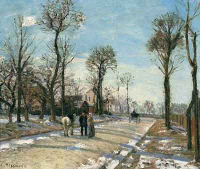 Camille Pissarro. Route de Versailles, Louveciennes, soleil d’hiver et neige (1870)