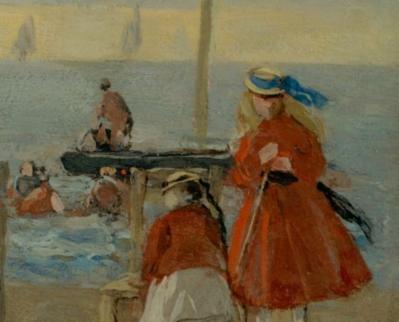 Eugène Boudin. Sur la plage coucher de soleil, détail (1865)