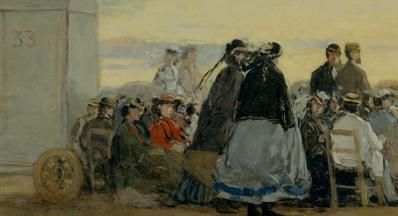Eugène Boudin. Sur la plage coucher de soleil, détail (1865)