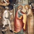 Giovanni da Milano. Rencontre de Joachim et Anne à la Porte dorée (1365)