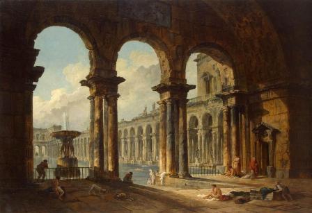 Hubert Robert. Ruines antiques utilisées comme bains publics (1798)