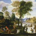 Le Dominiquin. Paysage fluvial avec batelier et pêcheurs (v. 1605)