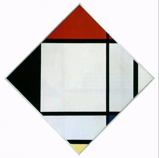 Piet Mondrian. Losange avec rouge, noir, bleu, jaune (1925)