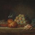 Anne Vallayer-Coster. Nature morte avec brioche, fruits et légumes (1775)