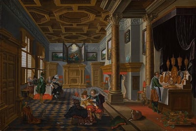 Bartholomeus van Bassen et Esaias van de Velde. Intérieur Renaissance avec banqueteurs (1618-22)