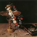 Brueghel. Nature morte avec guirlande de fleurs et coupe dorée (1618)