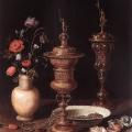 Clara Peeters. Nature morte aux coupes, fleurs et coquillages (1612)