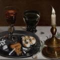 Clara Peeters. Nature morte avec friandises, romarin, vin, bijoux et une bougie allumée (1607)