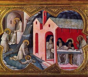 Couronnement de la Vierge (1414). Saint Benoît sauve un frère.
