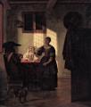 De Hooch. Couple jouant aux cartes avec servante (1670)