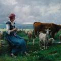 Julien Dupré. Bergère avec chèvres moutons et vache (1880-1910)