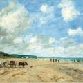 Eugène Boudin. La plage à Deauville (1864)