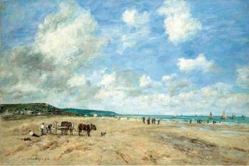 Eugène Boudin. La plage à Deauville (1864)