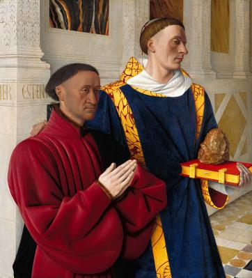 Jean Fouquet. Etienne Chevalier présenté par saint Etienne (1452-58)