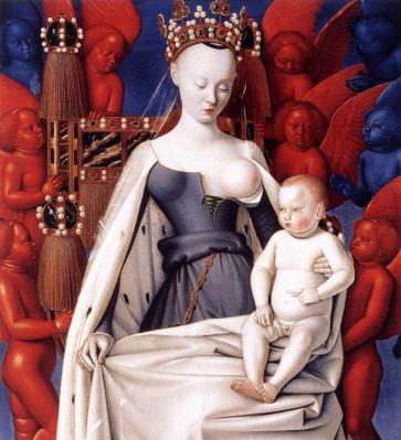 Fouquet. Diptyque de Melun. Vierge à l'enfant entourée d'anges (1452-58)