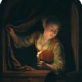 Gérard Dou. Jeune fille avec une bougie allumée à une fenêtre (1658-65)