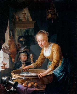 Gérard Dou. Jeune fille hachant des oignons (1646)