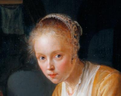 Gérard Dou. Jeune fille hachant des oignons, détail