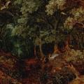 Gillis van Coninxloo. Paysage de forêt avec chasseurs et animaux