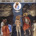 Giusto de Menabuoi. Fresques du baptistère de Padoue, le baptême du Christ (1378)