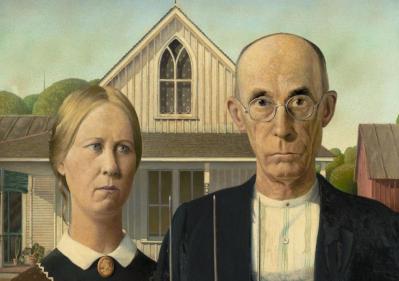 Grant Wood. American Gothic, détail