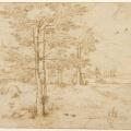 Hans Bol. Paysage avec arbres et moulin à eau (1557)
