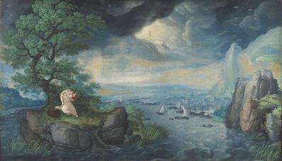 Hans Bol. Paysage fantastique avec Jean l’Evangéliste à Patmos (1564)