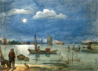 Hendrick Avercamp. Pêcheurs au clair de lune (v. 1620)