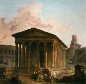 Hubert Robert. La Maison Carrée, les Arènes et la Tour Magne à Nîmes (1787)