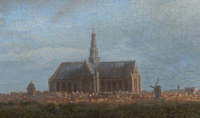 Jacob Van Ruisdael. Vue de Haarlem avec herberies, détail. L’église Saint-Bavon de Haarlem en 1670.