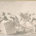 Jacques Stella. Cinq hommes poussant un bloc de pierre (v. 1640-50)