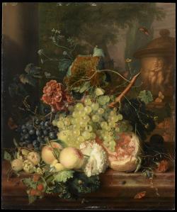Jan van Huysum. Fruits et fleurs près d'un vase orné d'amours (1700-50)