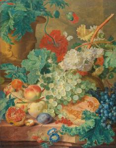 Jan van Huysum. Nature morte aux fleurs et aux fruits (v. 1728)