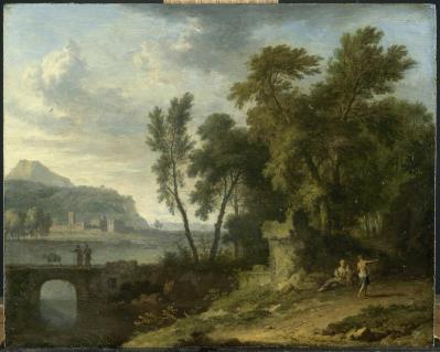 Jan van Huysum. Paysage animé avec ruine et pont (1700-50)
