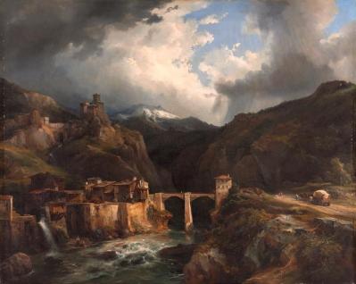Jean-Charles Rémond. Vue du village et du pont de Crevola, sur la route du Simplon à Domodossola (1832)