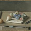 Jean-Étienne Liotard. Fruits sur une serviette, petit pain, couteau (1783)