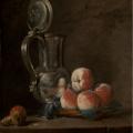 Jean-Siméon Chardin. Nature morte avec cruche en étain et pêches (v. 1728)