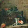 Jean-Siméon Chardin. Panier de raisins, gobelet d'argent et bouteille (avant 1728)