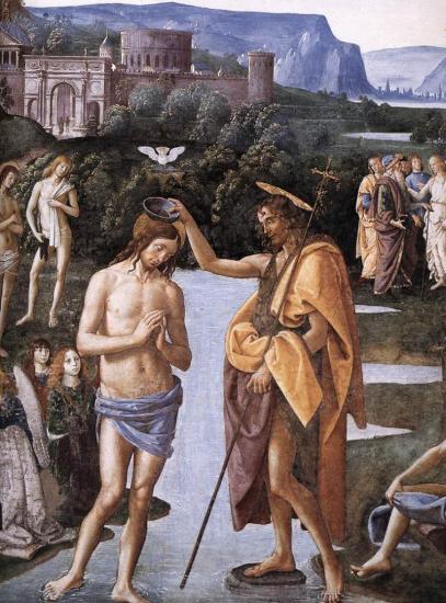 Le Pérugin. Chapelle Sixtine. Le baptême du Christ, détail (v. 1482)