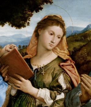 Lorenzo Lotto. Vierge à l’enfant avec sainte Catherine et saint Thomas, détail