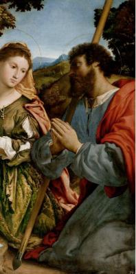 Lorenzo Lotto. Vierge à l’enfant avec sainte Catherine et saint Thomas, détail
