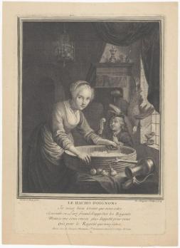 Louis Surugue. Jeune fille hachant des oignons (1724)