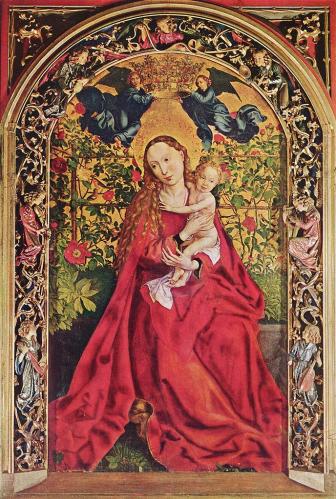 Martin Schongauer. La Vierge au buisson de roses (1473)