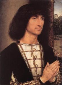 Memling. Jeune homme priant et vase de fleurs, avers (1485-90)