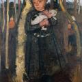 Paula Modersohn-Becker. Enfant dans une forêt de bouleaux avec un chat (v. 1904)