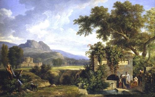 Pierre-Henri de Valenciennes. Paysage classique avec figures buvant à la fontaine (1806)