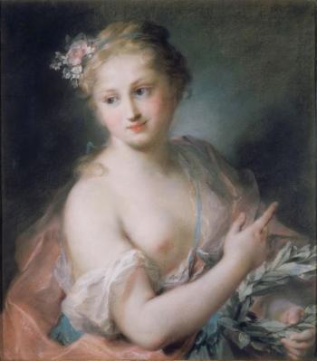 Rosalba Carriera。 少女抱着月桂花冠，若虫的阿波罗套房（1720）