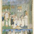 Simon Marmion. Les saintes vierges accueillies par le Christ alors qu'elles franchissent les portes du paradis (1467-70)