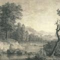 Simon Mathurin Lantara. Paysage avec deux hommes au bord d'une rivière et trois cerfs (1750-78)