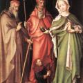 Stefan Lochner. Saint Antoine l’Ermite, Cornelius et Marie-Madeleine avec donateur (v. 1445)